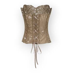 Brown Lace Mesh – Corset Tube Top – Size L – Romantic Vintage Inspired – Micas